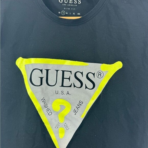 Guess Tee Men's Size Small Black Green Big Logo Short Sleeve Retro Old School - Picture 2 of 6